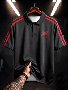 Gym Rark Áo thun polo thể thao nam in hình nhện phối sọc tương phản, tập gym - Nhiều màu - Xem 2