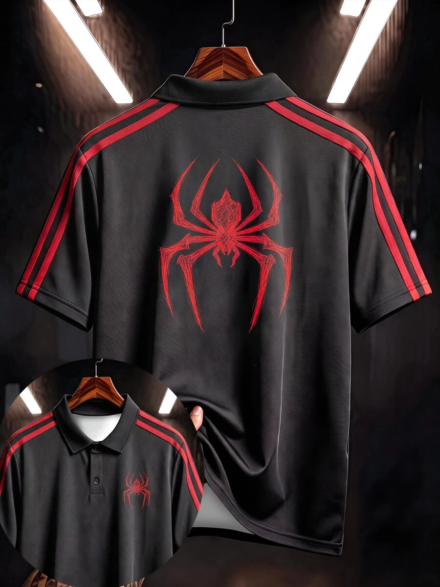 Gym Rark Áo thun polo thể thao nam in hình nhện phối sọc tương phản, tập gym - Nhiều màu - Xem 1
