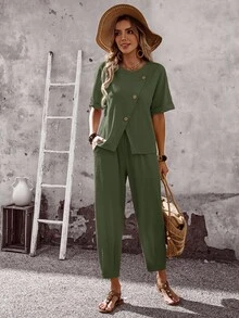 EMERY ROSE Summer Outfits For Women Vacation Woman Country Concert Outfit Two Pieces Set Rave Festival Clothing 1960s European - Green - View 7