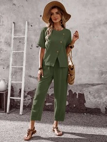 EMERY ROSE Summer Outfits For Women Vacation Woman Country Concert Outfit Two Pieces Set Rave Festival Clothing 1960s European - Green - View 8
