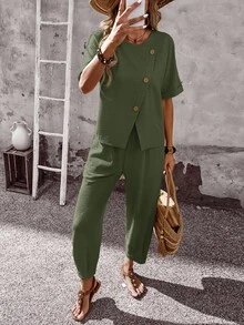 EMERY ROSE Summer Outfits For Women Vacation Woman Country Concert Outfit Two Pieces Set Rave Festival Clothing 1960s European - Green - View 12