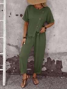 EMERY ROSE Summer Outfits For Women Vacation Woman Country Concert Outfit Two Pieces Set Rave Festival Clothing 1960s European - Green - View 10