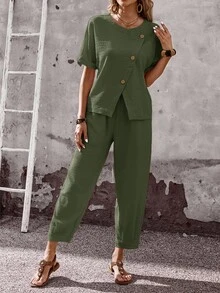 EMERY ROSE Summer Outfits For Women Vacation Woman Country Concert Outfit Two Pieces Set Rave Festival Clothing 1960s European - Green - View 4