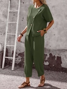 EMERY ROSE Summer Outfits For Women Vacation Woman Country Concert Outfit Two Pieces Set Rave Festival Clothing 1960s European - Green - View 5