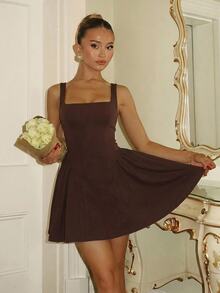 Glamine Charm Women's Solid Color Casual Romantic Elegant Daily Date Summer Dress Party Dark Brown - Rust Brown - View 8