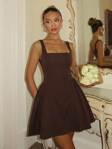 Glamine Charm Women's Solid Color Casual Romantic Elegant Daily Date Summer Dress Party Dark Brown - Rust Brown - View 10