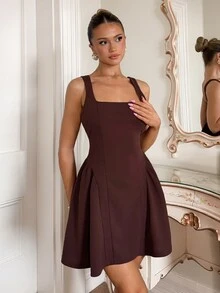 Glamine Charm Women's Solid Color Casual Romantic Elegant Daily Date Summer Dress Party Dark Brown - Rust Brown - View 4