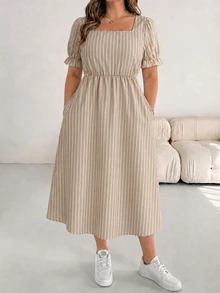 SHEIN Essnce 大尺碼夏季休閒條紋洋裝 - 彩色 - 查看 3