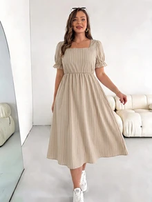 SHEIN Essnce 大尺碼夏季休閒條紋洋裝 - 彩色 - 查看 4