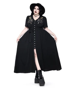 ROMWE Goth Vestido de talla grande con escote en V profundo, abertura alta y estampado de piel de serpiente y floral, estilo gótico para vacaciones de verano para mujeres - Negro - Ver 6