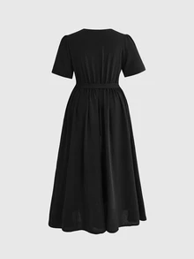 ROMWE Goth Vestido de talla grande con escote en V profundo, abertura alta y estampado de piel de serpiente y floral, estilo gótico para vacaciones de verano para mujeres - Negro - Ver 7