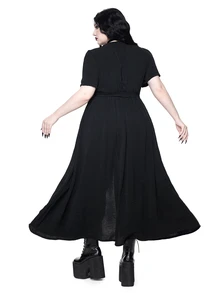 ROMWE Goth Vestido de talla grande con escote en V profundo, abertura alta y estampado de piel de serpiente y floral, estilo gótico para vacaciones de verano para mujeres - Negro - Ver 2