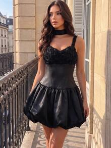 Poshira Women's Elegant Embellished Slip Dress For Formal Occasions (Embellished Design) - Black - View 1