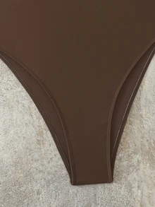 Swim Basics 2025 Women's Solid Color Ruched Backless Spaghetti Strap One-Piece Swimsuit - Coffee Brown - View 5