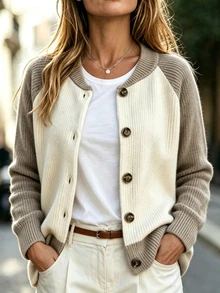 Zayélia Women's Colorblock Single-Breasted Casual Daily Long Sleeve Jacket - Multicolor - View 6
