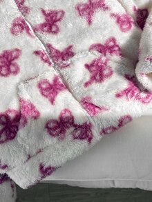 SHEIN 青少年女孩可愛蝴蝶結毛絨拉鍊外套，冬季日常居家、校園、旅行及戶外穿著，秋冬款 - 粉色 - 查看 5