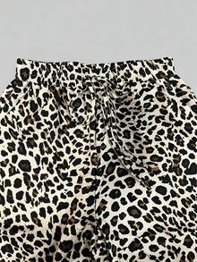SHEIN Holidaya Retro Casual Black & White Vertical Striped Harem Pants - Khaki - View 6