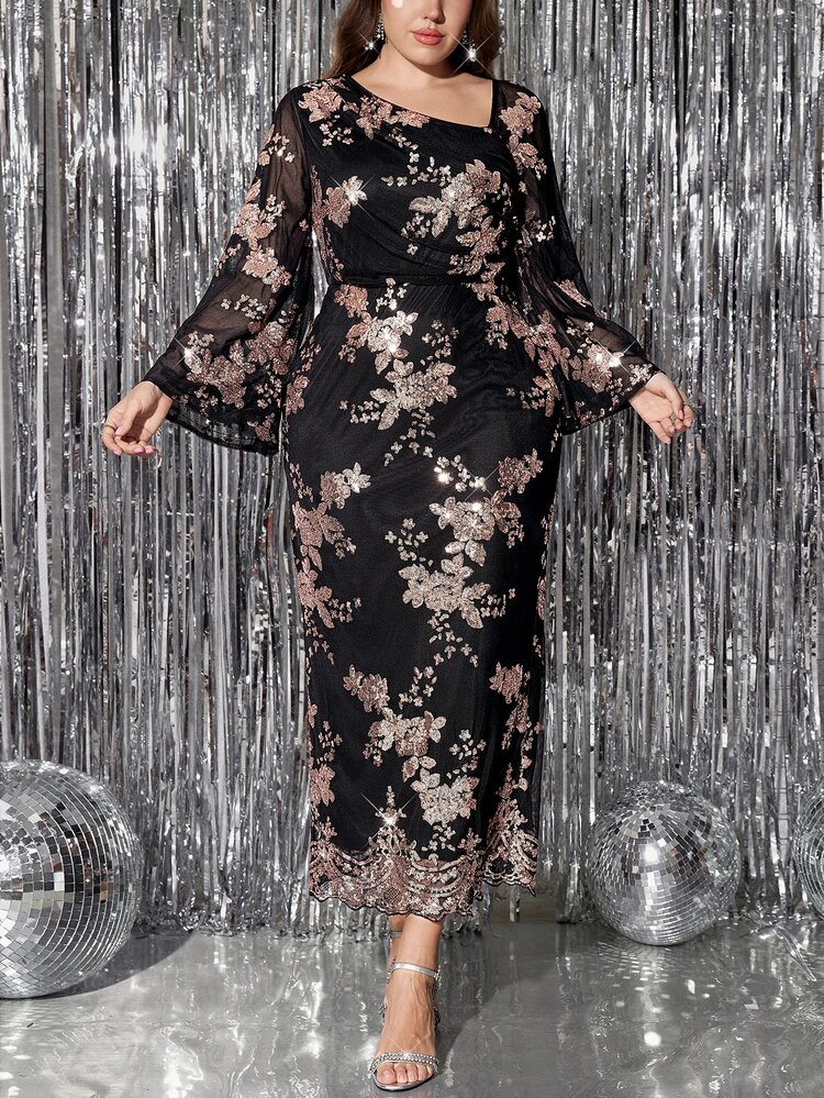 SHEIN Clasi Plus Size Women's Floral Print Casual Party Dress - Champagne - View 7