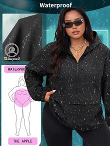 SHEIN EZwear 大尺碼時尚拉鍊長袖連帽輕便外套 適合登山 秋季休閒簡約風 - 黑色 - 查看 8