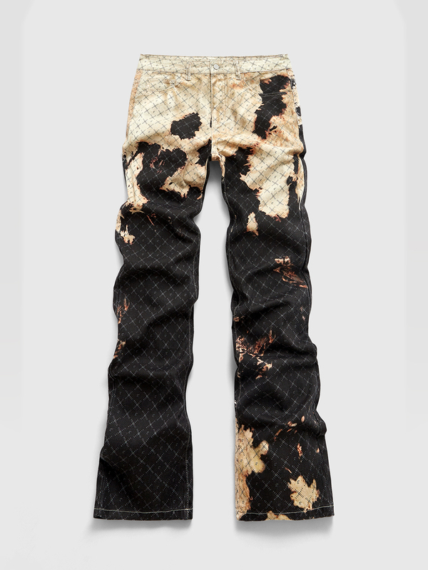 ROMWE MEN Men's Fashion Retro Colorblock Printed Denim Jeans