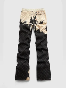 ROMWE MEN Men's Fashion Retro Colorblock Printed Denim Jeans - Multicolor - View 2