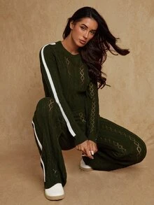Glamine Women's Colorblock Round Neck Long Sleeve Hollow Out Top And Pants Sports Set - Multicolor - View 4