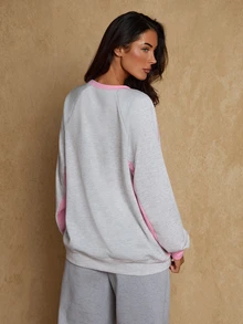 Glamine Casual Minimalist Round Neck Colorblock Slouchy Loose Fit Commuter Sports Sweatshirt - Grey - View 2