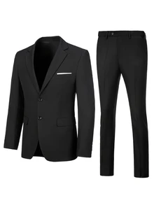 ARLO REED Bộ vest nam 2 món gồm áo blazer tay dài và quần dài, phong cách thường ngày, đi làm, du lịch, lịch sự, Old Money - màu đen - Xem 8