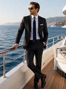 ARLO REED Bộ vest nam 2 món gồm áo blazer tay dài và quần dài, phong cách thường ngày, đi làm, du lịch, lịch sự, Old Money - màu đen - Xem 1