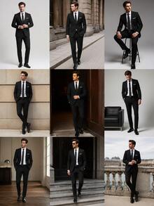 ARLO REED Bộ vest nam 2 món gồm áo blazer tay dài và quần dài, phong cách thường ngày, đi làm, du lịch, lịch sự, Old Money - màu đen - Xem 6