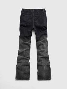ROMWE MEN Vaqueros acampanados de hombre con strass brillantes, lavado degradado y diseño en capas - Negro - Ver 3