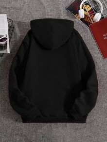 SHEIN 男童休閒街頭趣味 PLZ USE IT 字母火柴人手部大腦趣味印花運動衫，日常舒適穿著，秋季，白色 - 黑色 - 查看 2