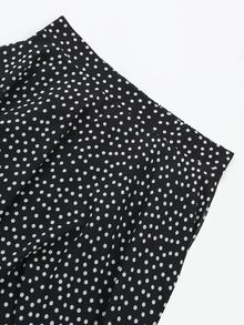 Modelyn Plus Size Women's Elegant Polka Dot Chiffon Skirt, Suitable For Commuting Fall - Black - View 7