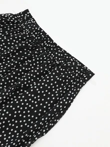 Modelyn Plus Size Women's Elegant Polka Dot Chiffon Skirt, Suitable For Commuting Fall - Black - View 8