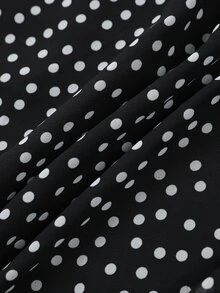 Modelyn Plus Size Women's Elegant Polka Dot Chiffon Skirt, Suitable For Commuting Fall - Black - View 5