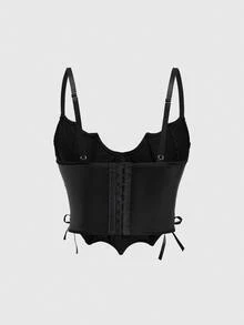 ROMWE Goth Style Bat Print Front Tied Camisole For Women - Black - View 4