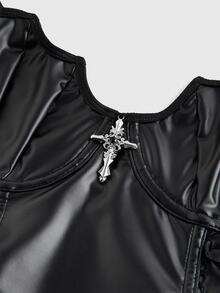 ROMWE Goth Style Bat Print Front Tied Camisole For Women - Black - View 5