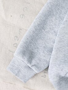 SHEIN Kids Baby Boy Colorblock Patchwork Printed Bear Crew Neck Pullover Winter Sweatshirt,Halloween Fall School Christmas - Grey - View 5