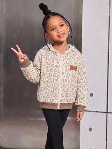 Elladie kids (少女款) 豹紋連帽拉鍊外套，滿版豹紋，秋冬保暖，適合日常上學、郊區出遊、購物、觀光、戶外拍照等場合 - 卡其色 - 查看 5