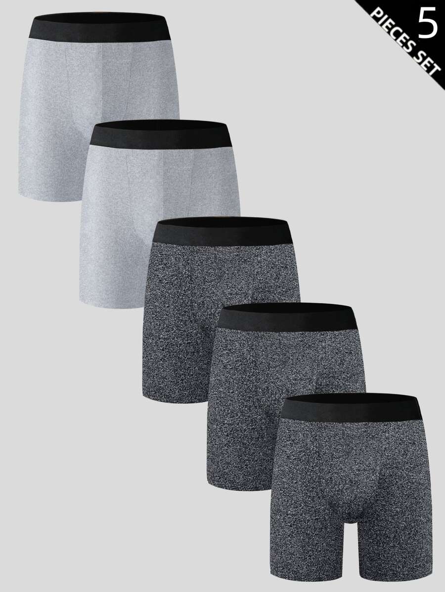 Wedaily 5pcs Solid Color Men's Boxer Briefs - Multicolor - View 1