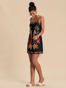 Travachic Women's Floral & Bird Print Casual Vacation Summer Spaghetti Strap Mini Dress - Multicolor - View 8