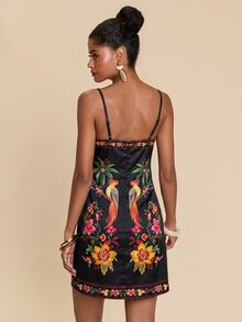 Travachic Women's Floral & Bird Print Casual Vacation Summer Spaghetti Strap Mini Dress - Multicolor - View 4