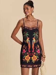Travachic Women's Floral & Bird Print Casual Vacation Summer Spaghetti Strap Mini Dress - Multicolor - View 5