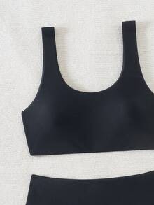 SHEIN Swim Conjunto de bikini de unicolor para mujer para playa y piscina en verano - Negro - Ver 6