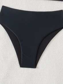 SHEIN Swim Conjunto de bikini de unicolor para mujer para playa y piscina en verano - Negro - Ver 7