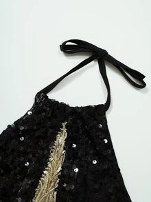 SHEIN 女款度假休閒性感黑金亮片露背掛脖晚宴夜店派對洋裝，優雅夏季度假服飾 - 黑色 - 查看 8