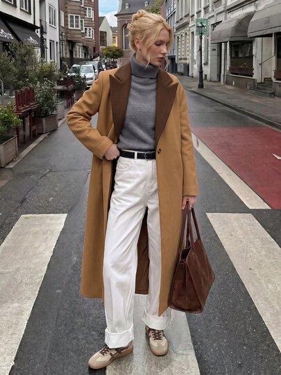 Struktiv Contrast Panel Lapel Neck Overcoat