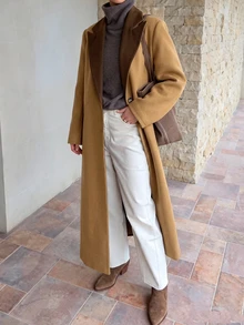 Struktiv Contrast Panel Lapel Neck Overcoat - Multicolor - View 3