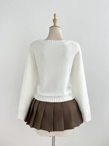 SHEIN ICON Women's Autumn/Winter Lazy Fashion Minimalist Versatile Sweet Bow Asymmetrical Shoulder Pullover Sweater - White - View 2