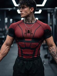 GymBeat Men's Spider Print Colorblock Casual Versatile Sports T-Shirt - Multicolor - View 1